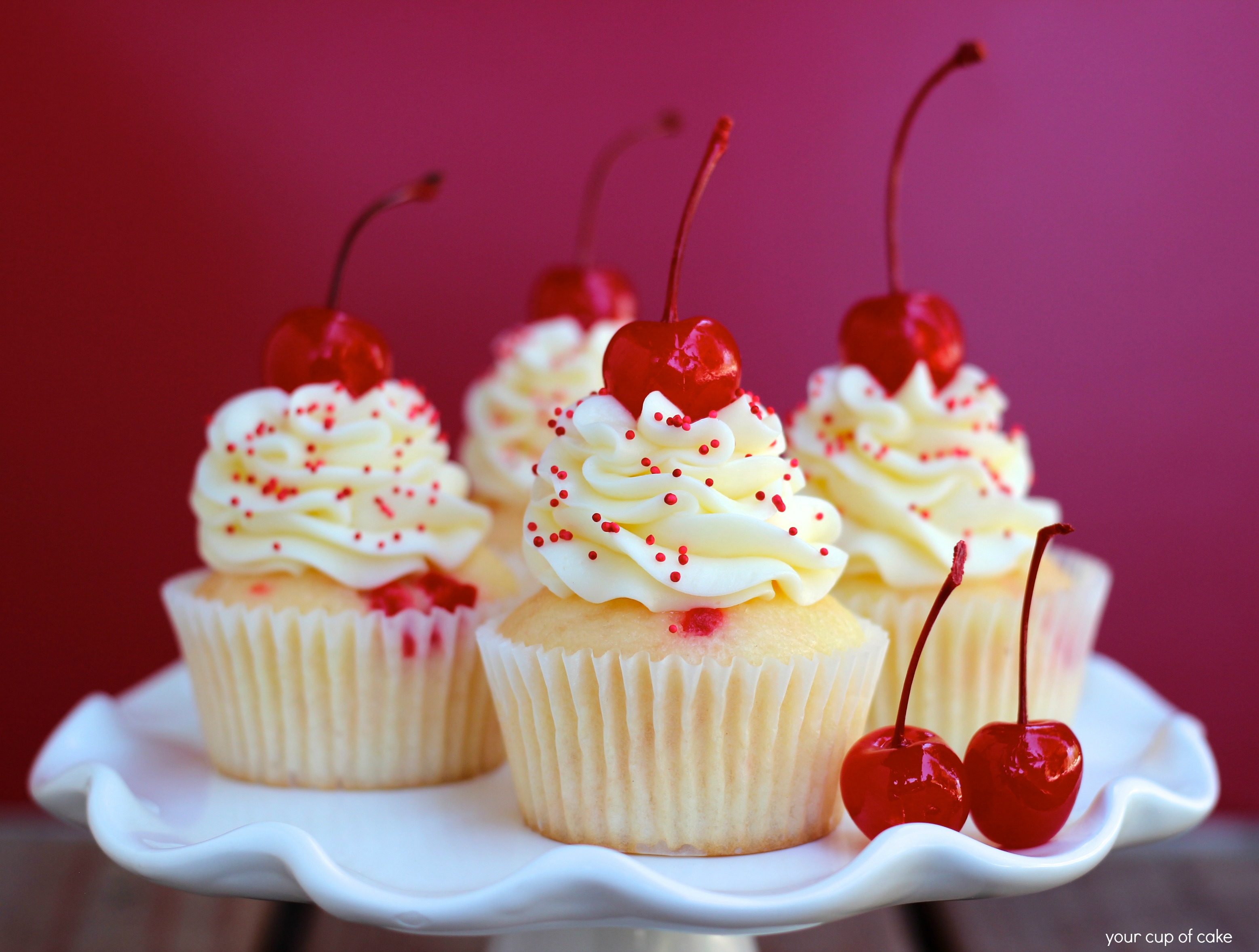 Almond Maraschino Cherry Cupcakes - Your Cup of Cake