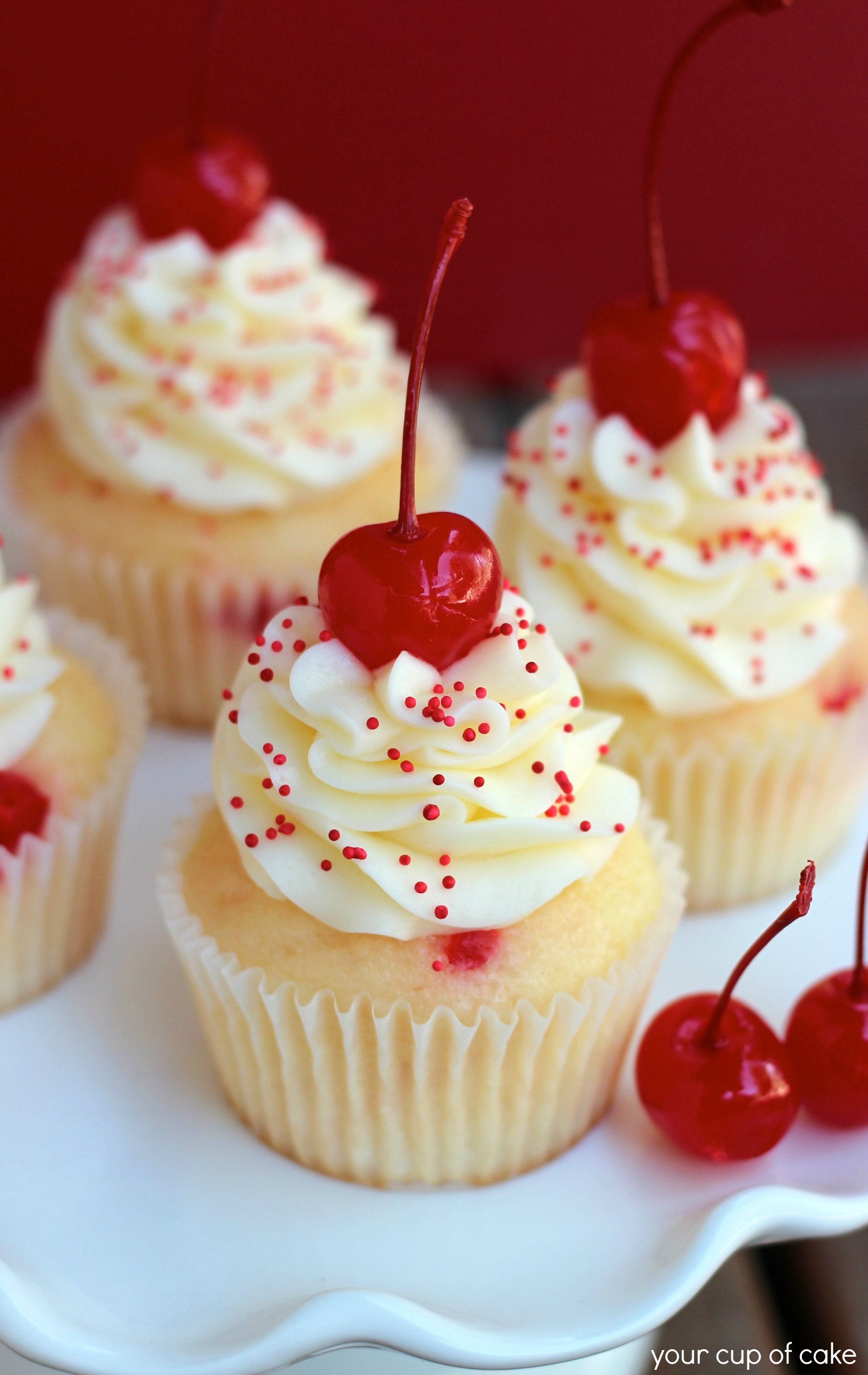Almond Maraschino Cherry Cupcakes - Your Cup of Cake