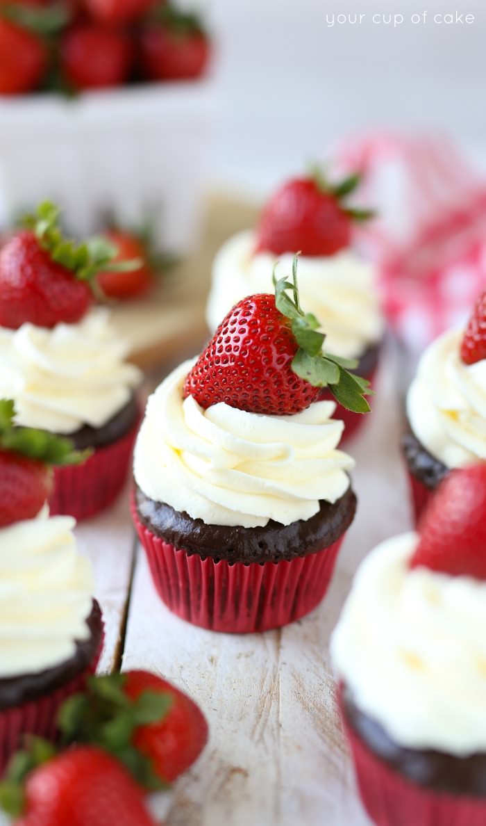Chocolate Strawberry Cheesecake Cupcakes - Your Cup of Cake