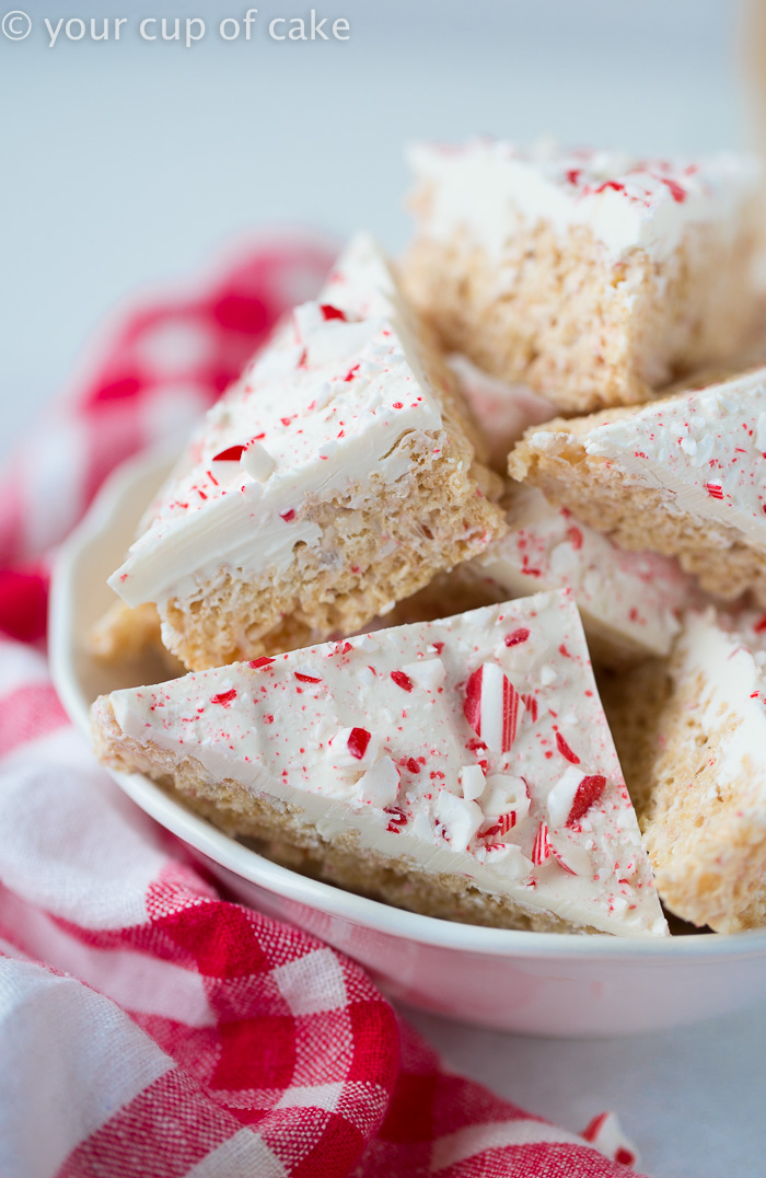 Peppermint Bark Rice Krispie Treats - Your Cup of Cake