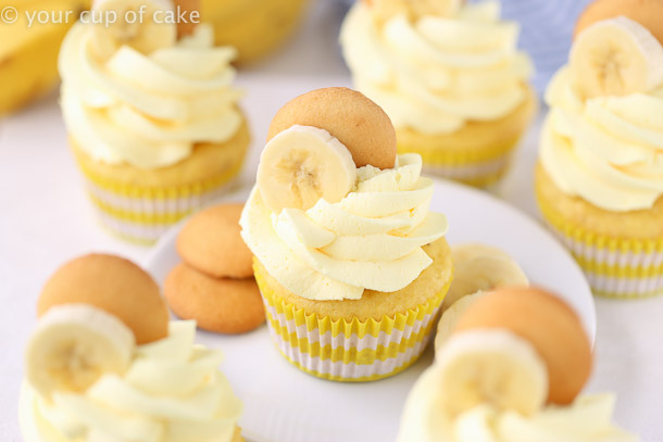 Easy Banana Cream Cupcakes with fluffy whipped cream frosting