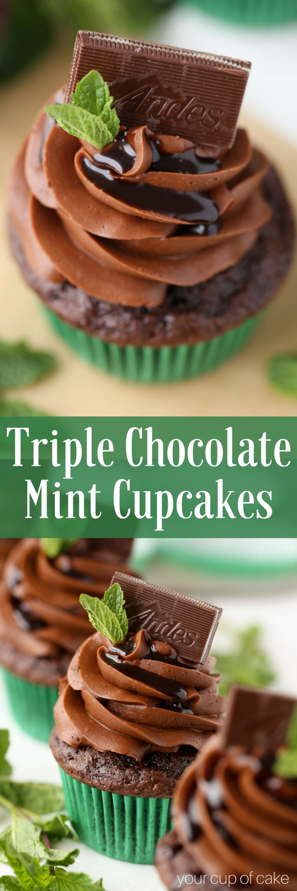 Triple Chocolate Mint Cupcakes with Andes Mints! This recipe is super easy and quick to make! 
