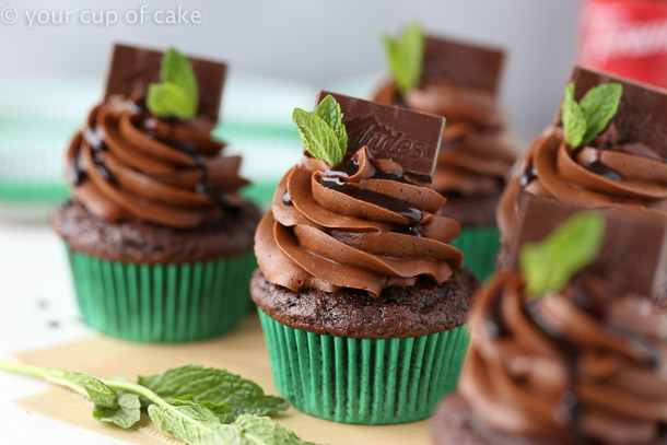 Triple Chocolate Mint Cupcakes topped with Andes Mints! 