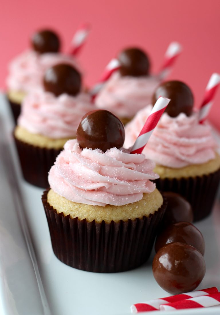 Strawberry Malt Cupcakes