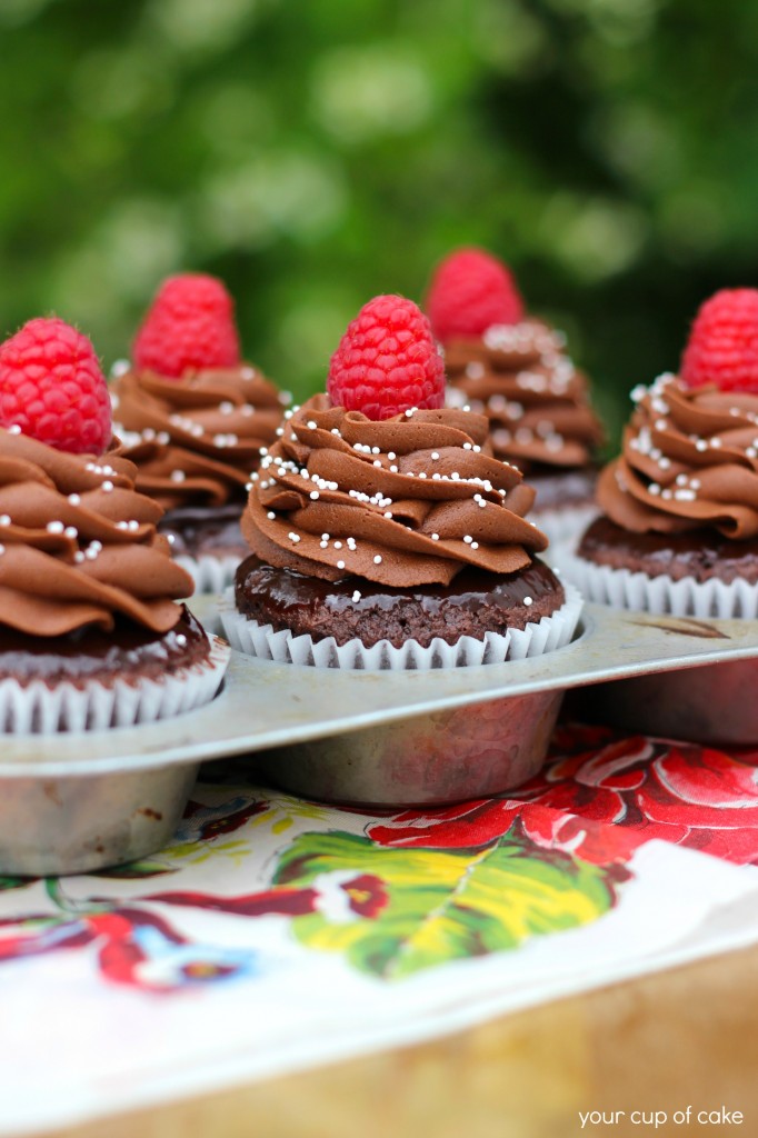 Chocolate Almond Raspberry Cupcakes