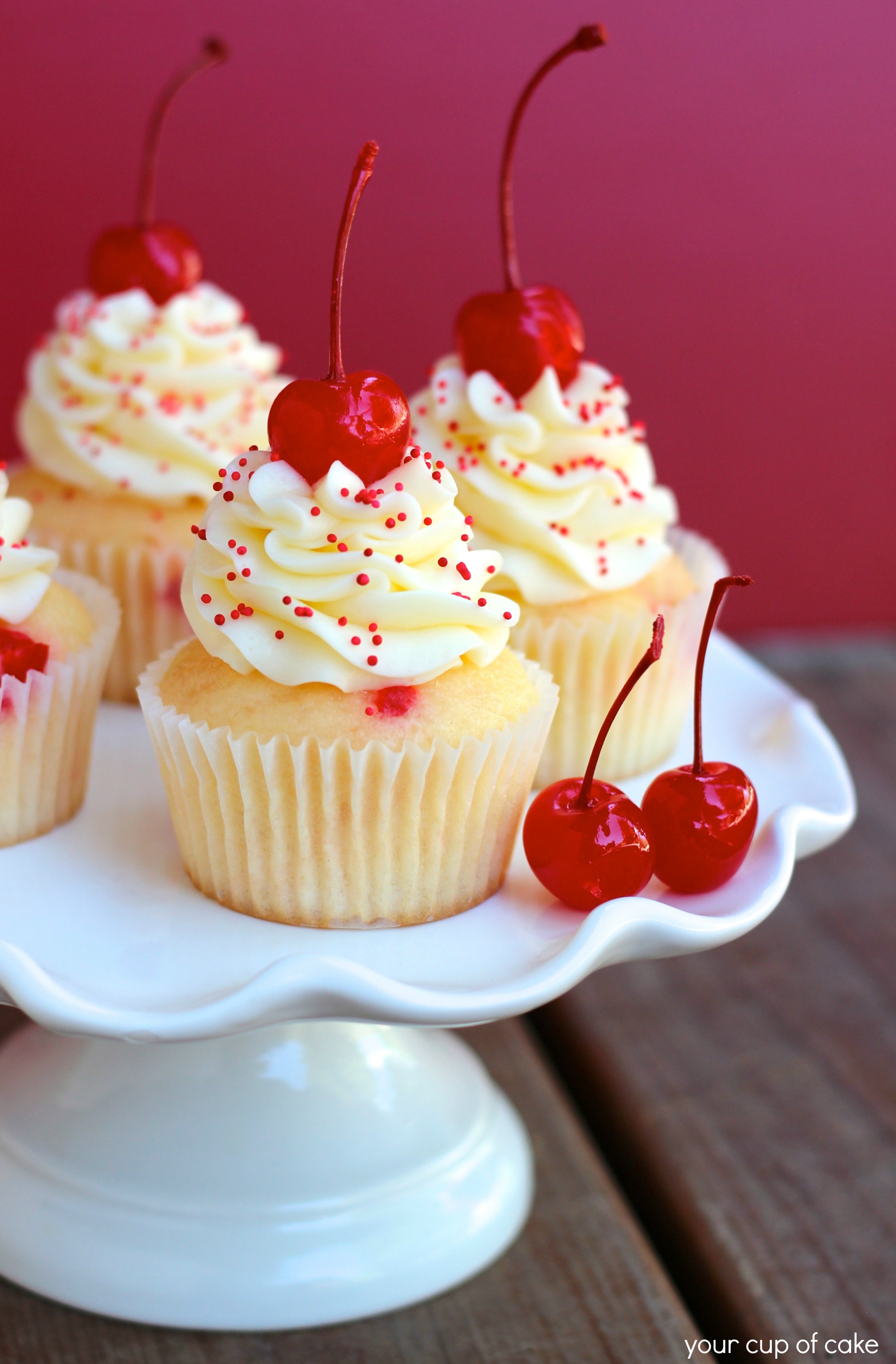 Almond Maraschino Cherry Cupcakes - Your Cup of Cake