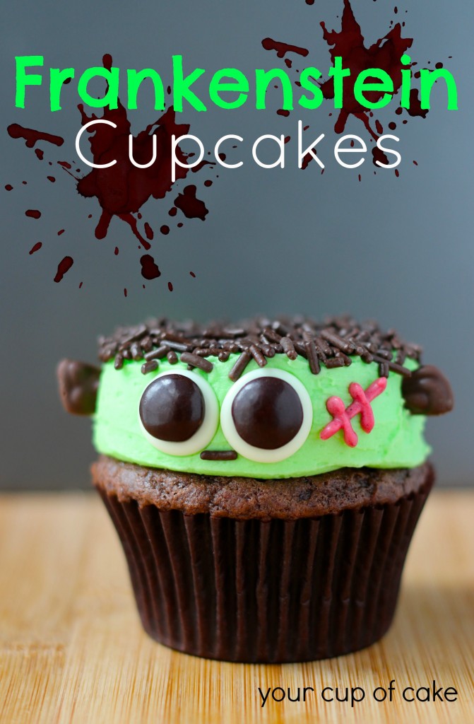 Frankenstein Cupcakes with sprinkles and M&M eyes! So cute!