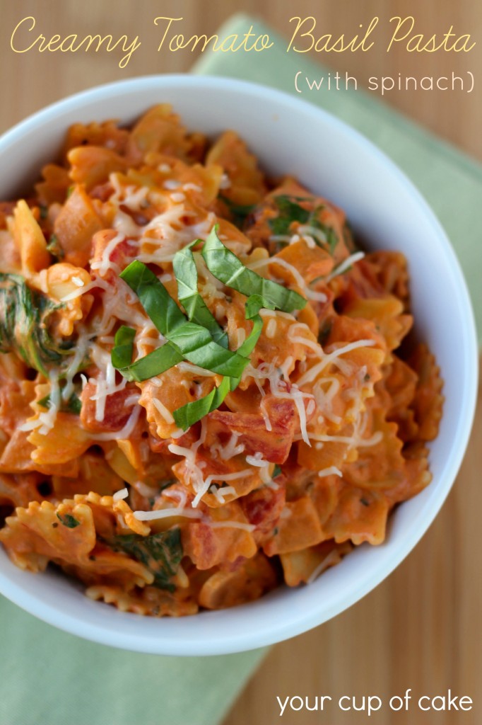 creamy tomato basil pasta with spinach