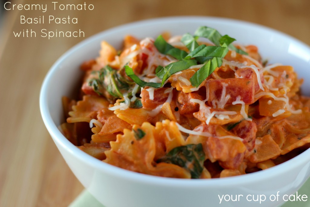 easy creamy tomato basil pasta with spinach