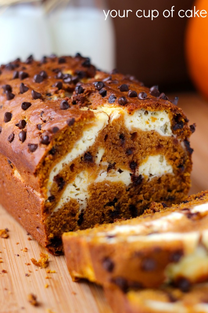 Pumpkin Bread with Cream Cheese and Chocolate Chips | Sweet Treats to Bake This Fall | Sweet Treats List