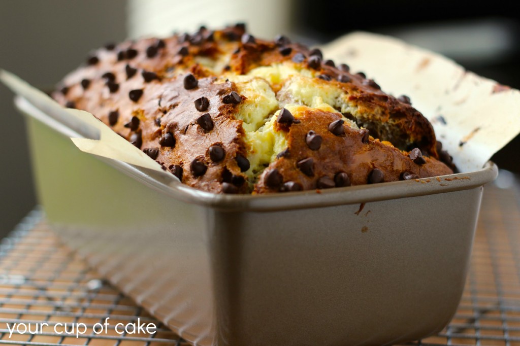 pumpkin chocolate chip bread with cream cheese