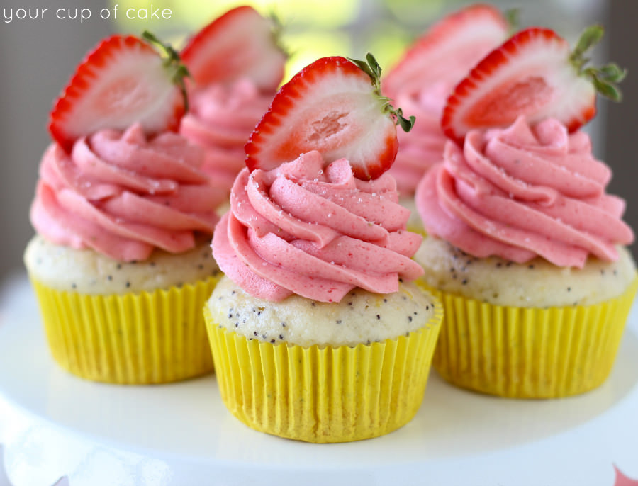 Lemon Poppy Seed Cupcake with Strawberry Frosting