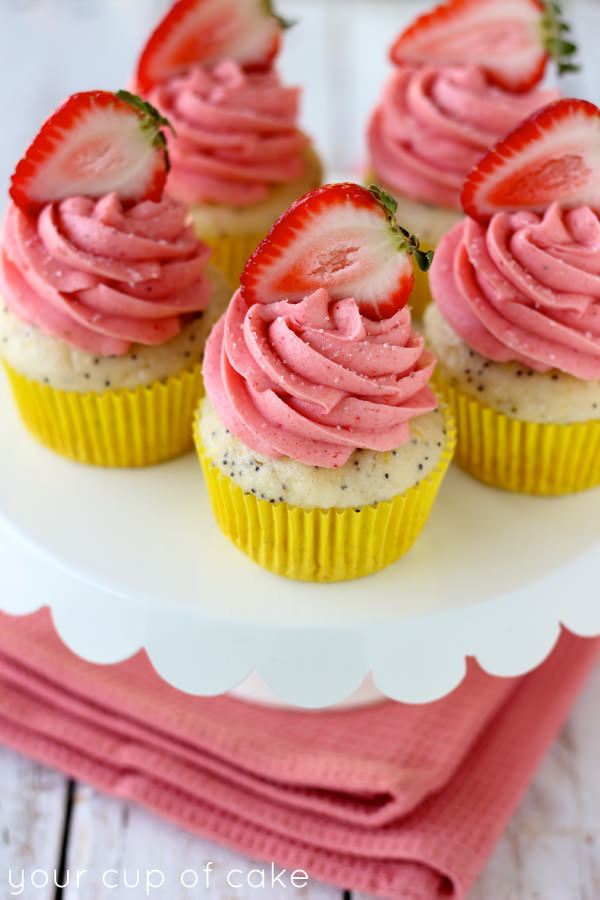 Lemon Poppy Seed Cupcakes with Strawberry Butterream