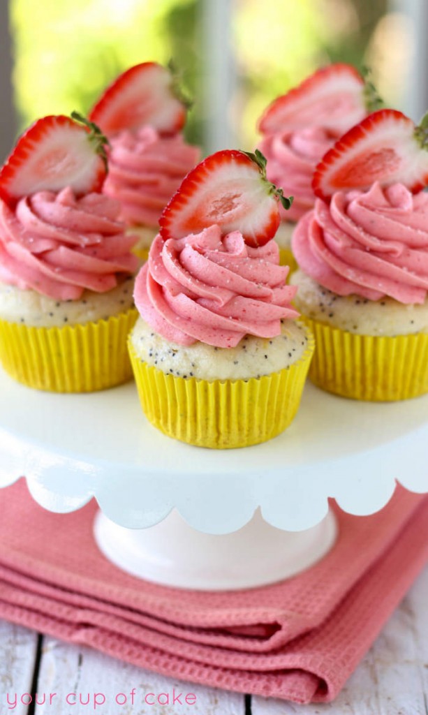 Lemon Poppy Seed Cupcakes with Strawberry Frosting