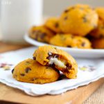 Pumpkin Chocolate Chip Cookies Stuffed with Cream Cheese