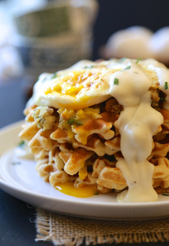 Thanksgiving Brunch Waffles with Fried Egg & Gravy | Climbing Grier Mountain