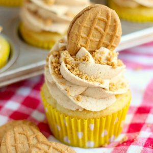 Nutter Butter Banana Cupcakes with crushed Nutter Butters IN THE FROSTING!