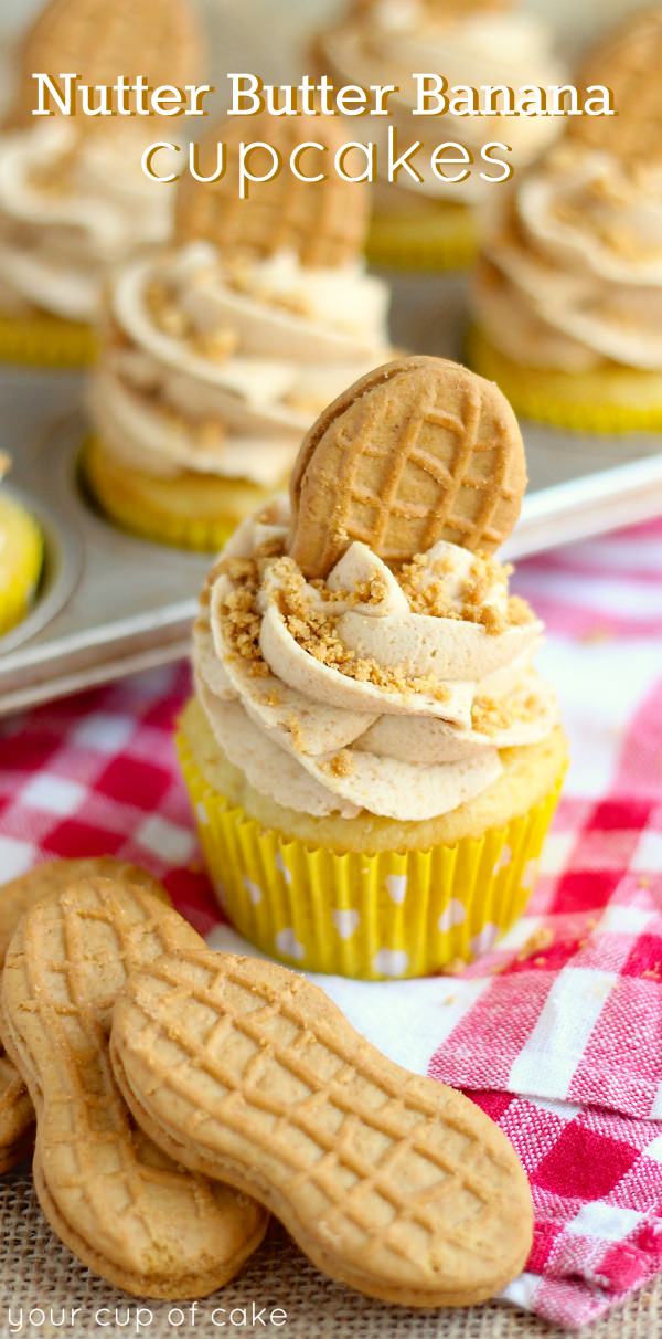 Nutter Butter Banana Cupcakes with crushed Nutter Butters IN THE FROSTING! 