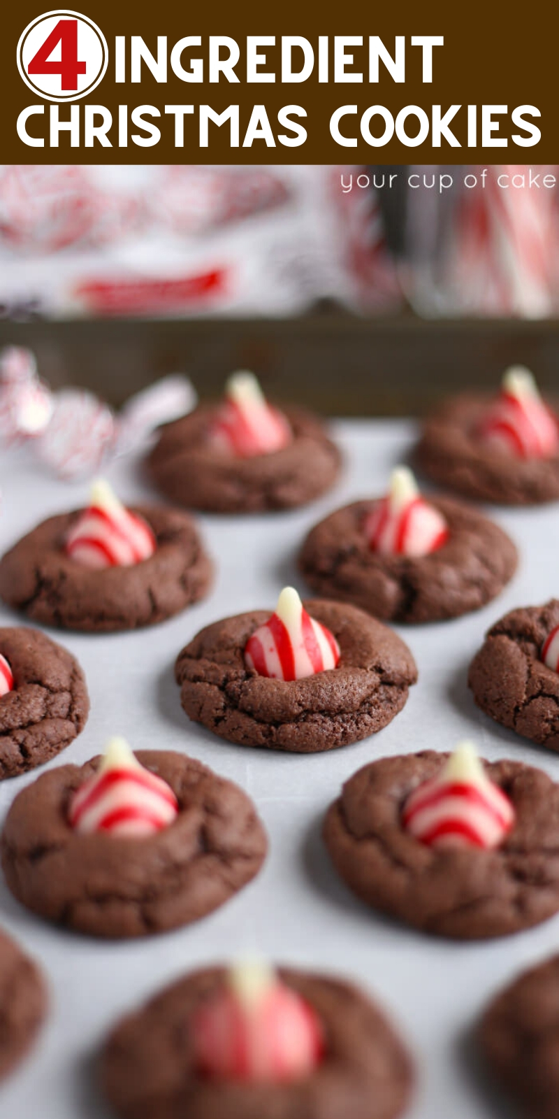 These 4 Ingredient Christmas Cookies are my family's FAVORITE Christmas cookie! The kids get so excited to put on the Kiss! 