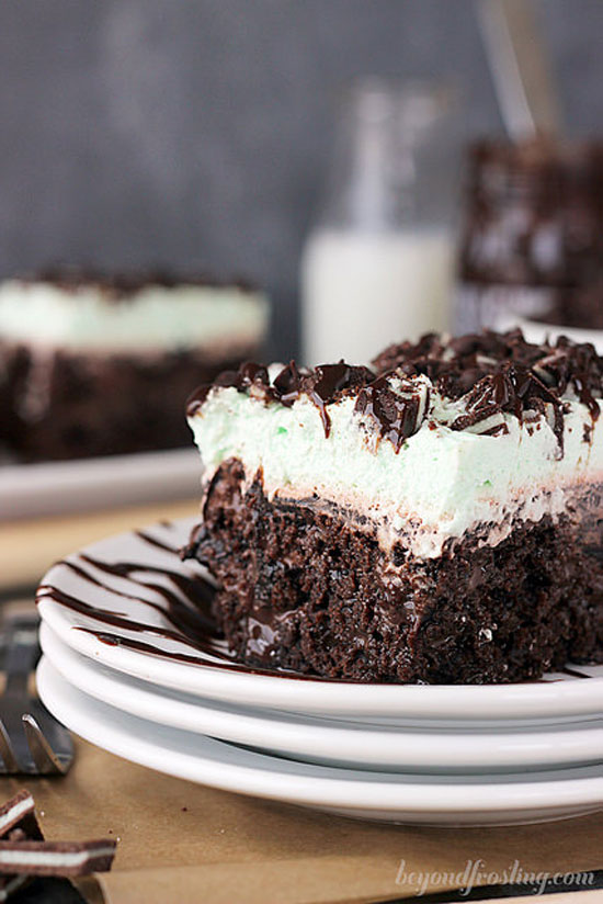Double Mint Chocolate Poke Cake | Beyond Frosting