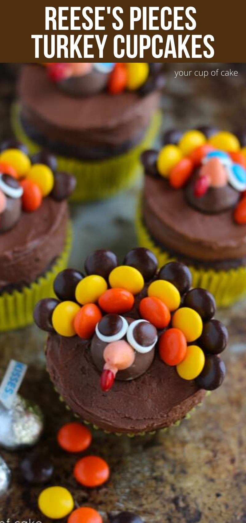 These are TOO CUTE! Reese's Pieces Turkey Cupcakes for Thanksgiving