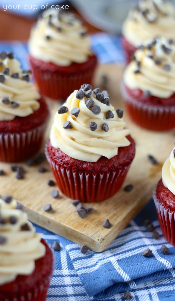 Red Velvet Cookie Dough Cupcakes - Your Cup of Cake