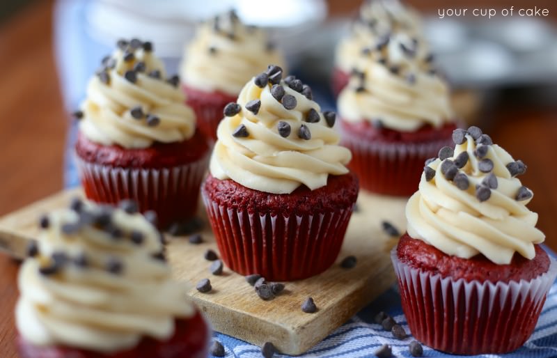 Red Velvet Cookie Dough Cupcakes