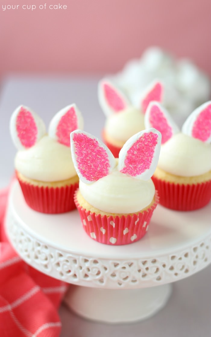 Bunny Ear Cupcakes using marshmallows