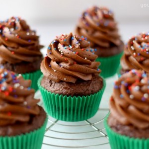 Chocolate Banana Brownie Batter Cupcakes with rich, brownie mix frosting