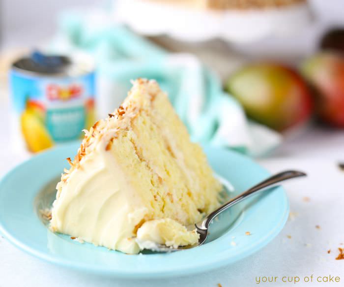 Coconut Mango Cake that makes you feel like you're on vacation in Hawaii! 