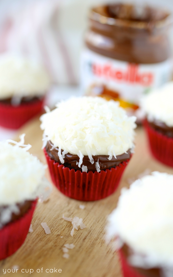 Coconut Nutella Cupcakes with Nutella ganache and coconut cream cheese frosting