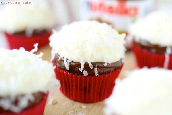 Coconut Nutella Cupcakes with Nutella ganache and coconut cream cheese frosting