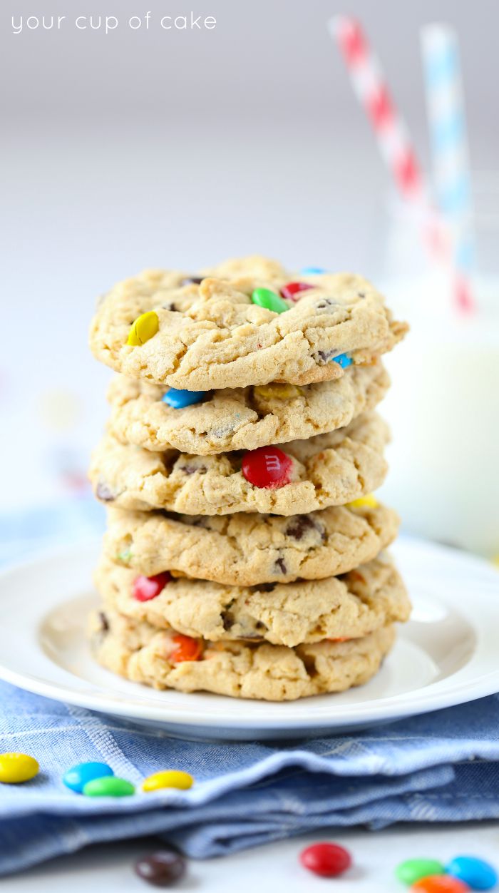 Chewy M&M Cookies baked with oatmeal and chocolate chips. These are perfect for after school or a long day at work! 