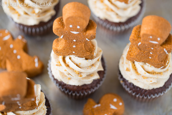 Hot Chocolate Cupcakes with Gingerbread Frosting! 