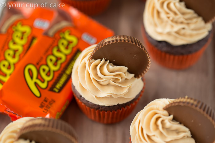 Reese's Peanut Butter Cupcakes with the fluffiest peanut butter frosting!  Yum!  