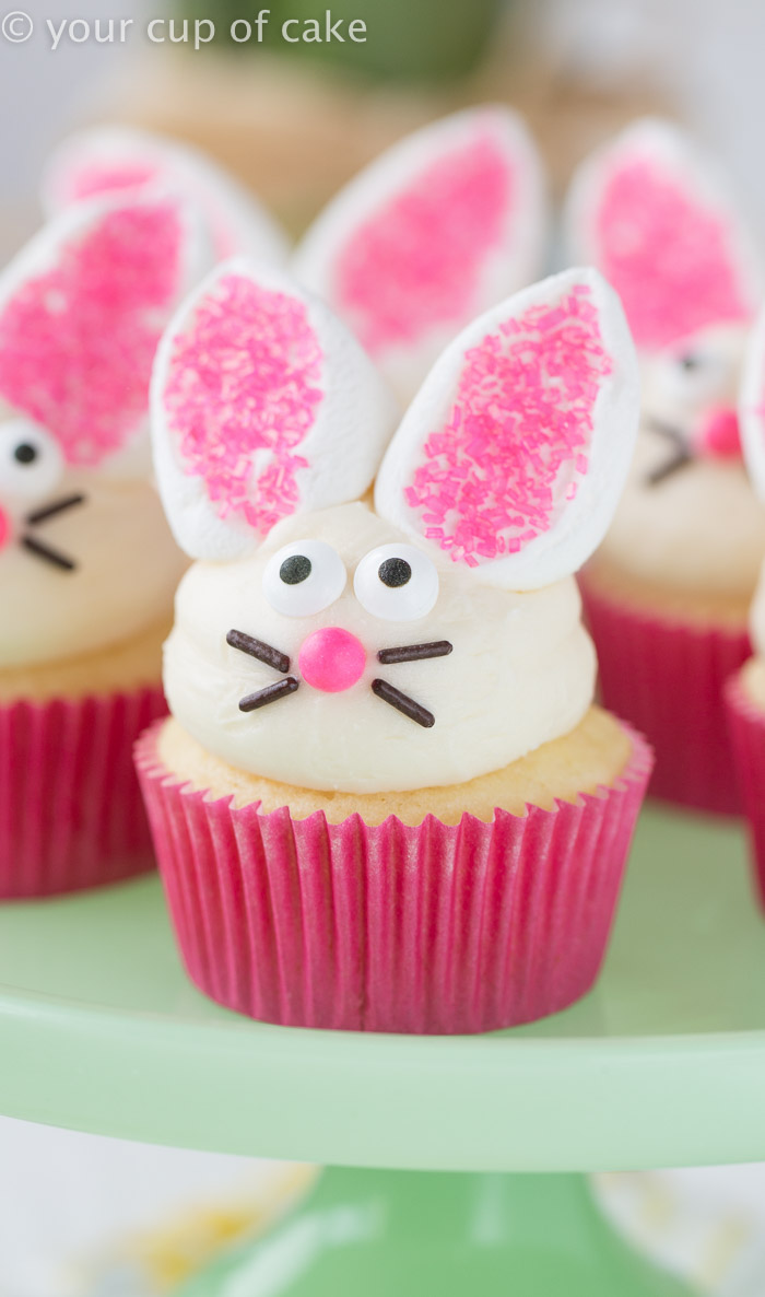 Easy Bunny Cupcakes with marshmallow ears