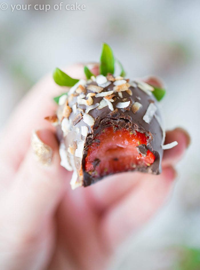 Chocolate Covered Strawberries with toasted coconut, yum!!