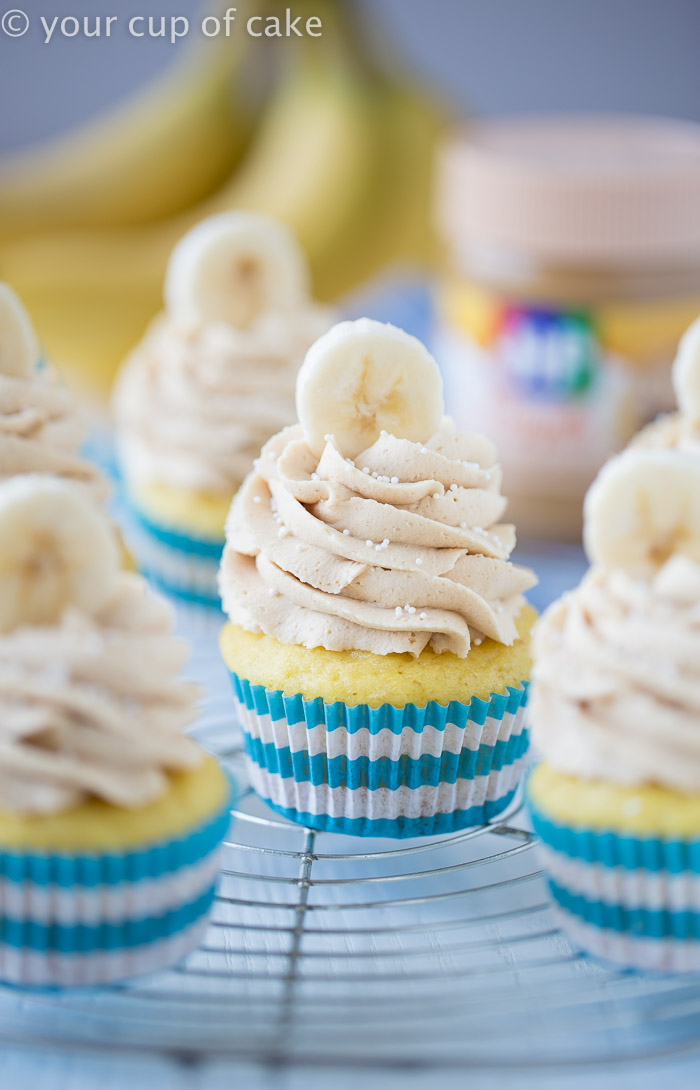 Banana Cupcakes topped with Peanut Butter Maple frosting! 