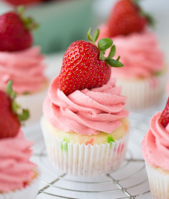 Confetti Cupcakes with Strawberry Frosting! Perfect for baby showers or pink parties!