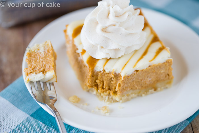 Pumpkin Pie Bars with a Cream Cheese Swirl and a no fuss crust! So easy and perfect for Thanksgiving! 
