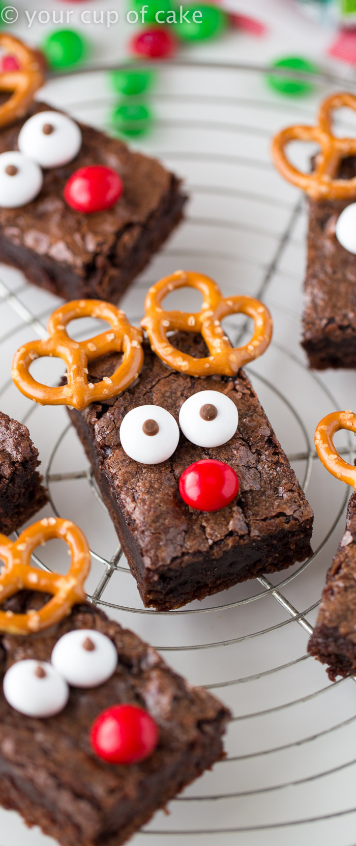 Rudolph the Red Nose Reindeer Brownies! An easy way to dress up brownies for Christmas