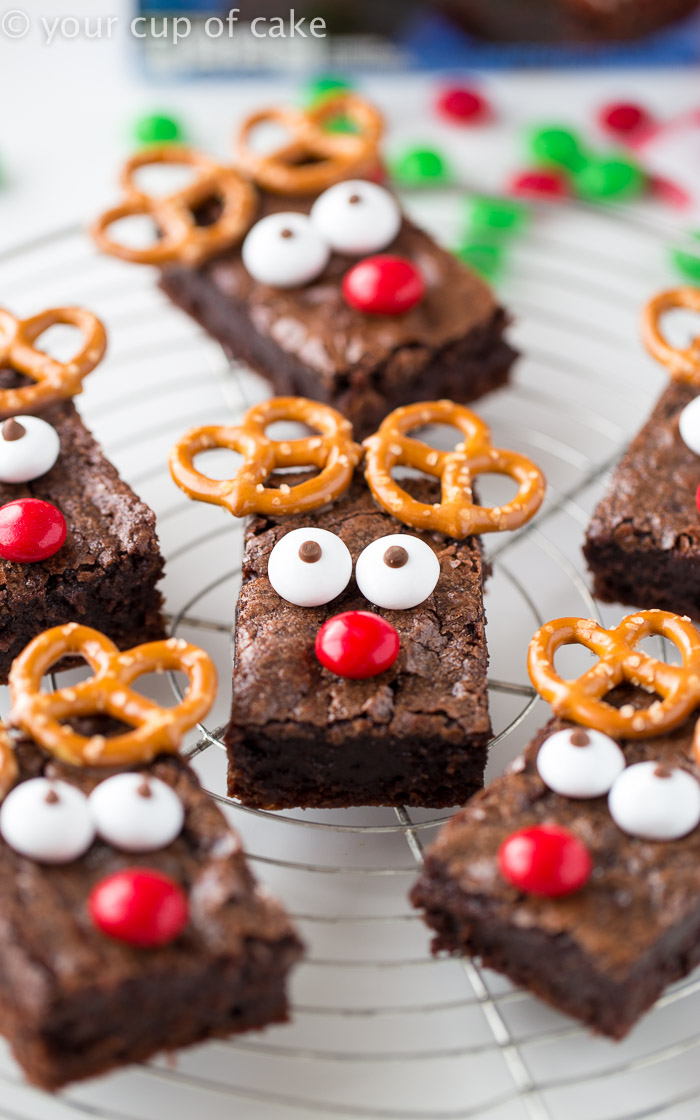 Rudolph the Red Nose Reindeer Brownies! An easy way to dress up brownies for Christmas