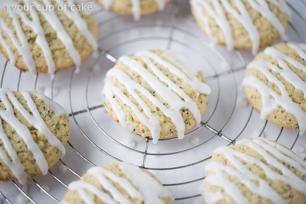 Lemon Poppy Seed Pillow Cookies with a springy lemon glaze