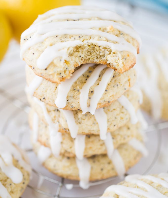 Lemon Poppy Seed Pillow Cookies with a springy lemon glaze