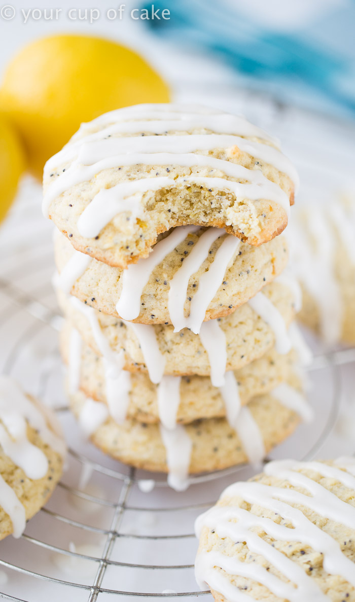 Lemon Poppy Seed Pillow Cookies with a springy lemon glaze