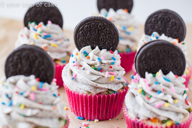 Oreo Funfetti Cupcakes with a scratch and cake mix recipe! Perfect for any party! 