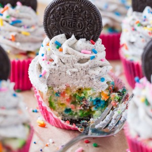 Oreo Funfetti Cupcakes with a scratch and cake mix recipe! Perfect for any party!
