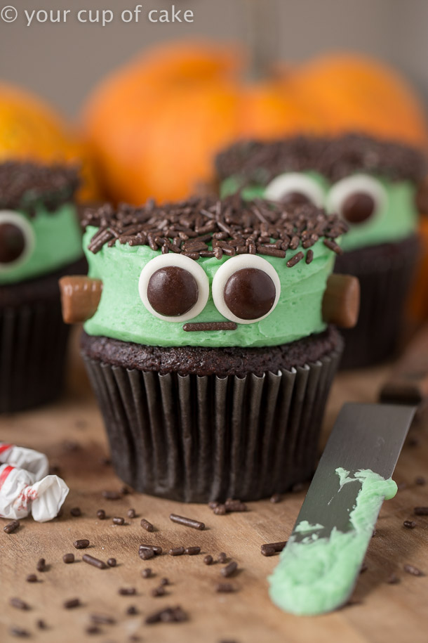 Cute Frankenstein Cupcakes for Halloween - Your Cup of Cake