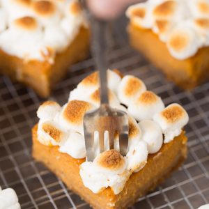 Sweet Potato Pie Bars with toasted marshmallows