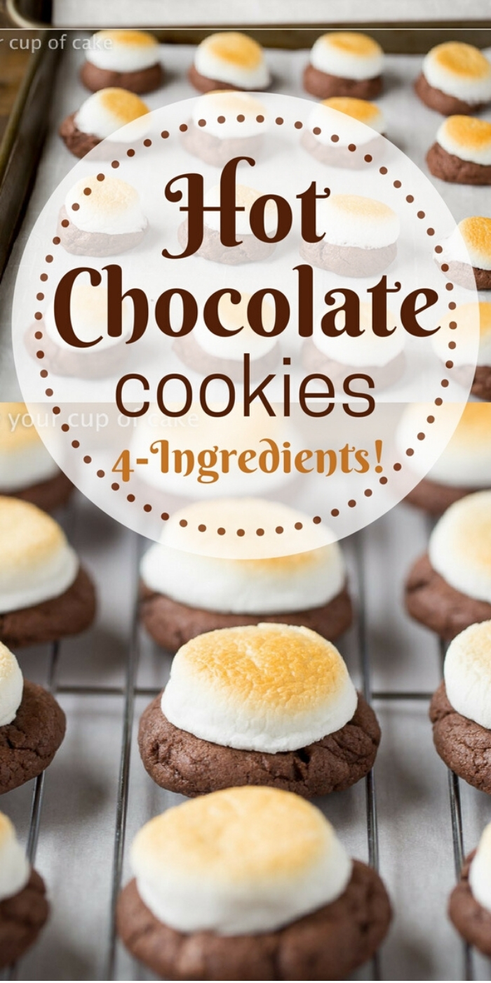 OBSESSED with these 4 Ingredient Hot Chocolate Cookies! The marshmallow gets all gooey and everyone begs for this recipe!